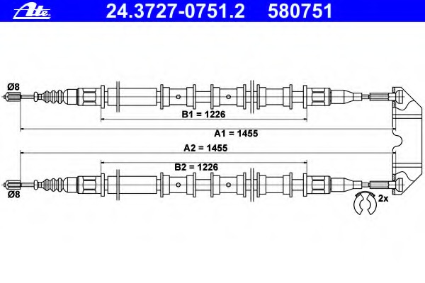 Cablu, frana de parcare 24.3727-0751.2 ATE - Maneta/ cablu Cablu, frana de parcare 24.3727-0751.2 ATE - Maneta/ cablu