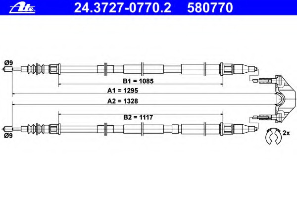 Cablu, frana de parcare 24.3727-0770.2 ATE - Maneta/ cablu Cablu, frana de parcare 24.3727-0770.2 ATE - Maneta/ cablu
