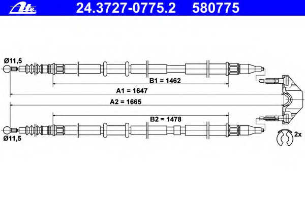 Cablu, frana de parcare 24.3727-0775.2 ATE - Maneta/ cablu Cablu, frana de parcare 24.3727-0775.2 ATE - Maneta/ cablu