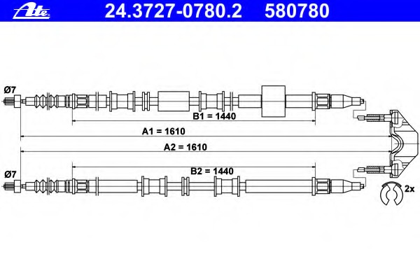 Cablu, frana de parcare 24.3727-0780.2 ATE - Maneta/ cablu Cablu, frana de parcare 24.3727-0780.2 ATE - Maneta/ cablu