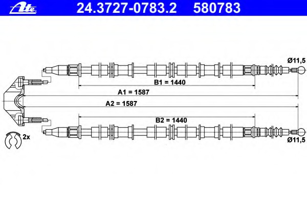 Cablu, frana de parcare 24.3727-0783.2 ATE - Maneta/ cablu Cablu, frana de parcare 24.3727-0783.2 ATE - Maneta/ cablu