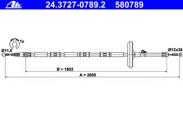 Cablu, frana de parcare 24.3727-0789.2 ATE - Maneta/ cablu