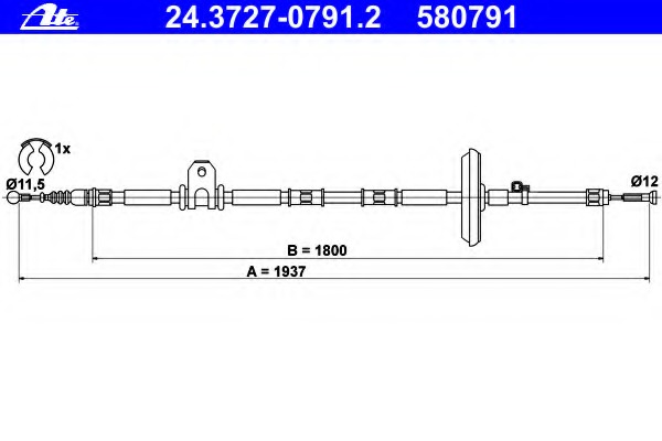 Cablu, frana de parcare 24.3727-0791.2 ATE - Maneta/ cablu