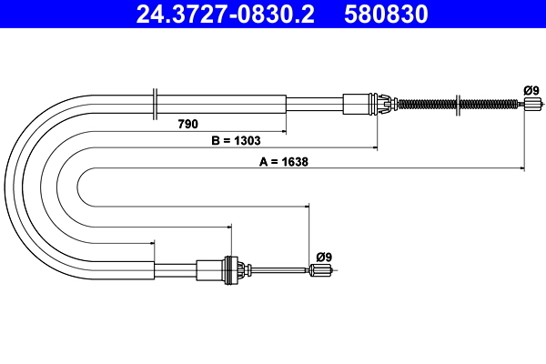Cablu, frana de parcare 24.3727-0830.2 ATE - Maneta/ cablu Cablu, frana de parcare 24.3727-0830.2 ATE - Maneta/ cablu