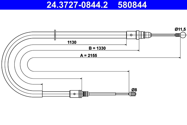 Cablu, frana de parcare 24.3727-0844.2 ATE - Maneta/ cablu Cablu, frana de parcare 24.3727-0844.2 ATE - Maneta/ cablu