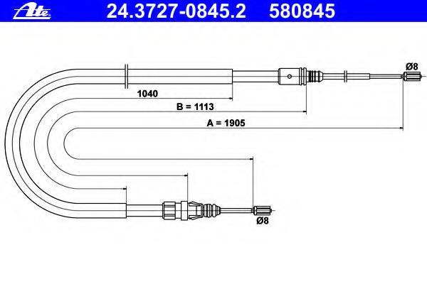 Cablu, frana de parcare 24.3727-0845.2 ATE - Maneta/ cablu Cablu, frana de parcare 24.3727-0845.2 ATE - Maneta/ cablu