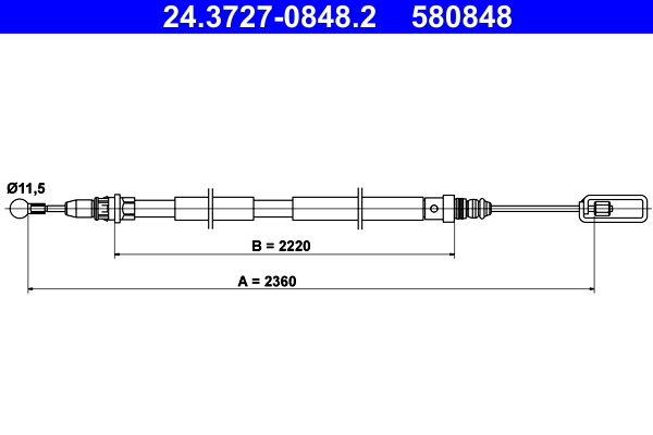 Cablu, frana de parcare 24.3727-0848.2 ATE - Maneta/ cablu Cablu, frana de parcare 24.3727-0848.2 ATE - Maneta/ cablu