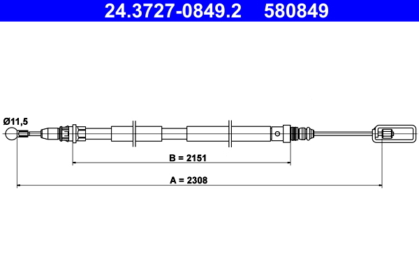 Cablu, frana de parcare 24.3727-0849.2 ATE - Maneta/ cablu Cablu, frana de parcare 24.3727-0849.2 ATE - Maneta/ cablu