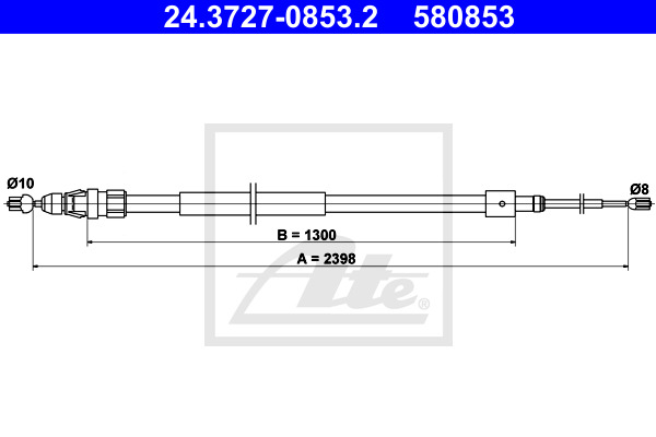 Cablu, frana de parcare 24.3727-0853.2 ATE - Maneta/ cablu Cablu, frana de parcare 24.3727-0853.2 ATE - Maneta/ cablu