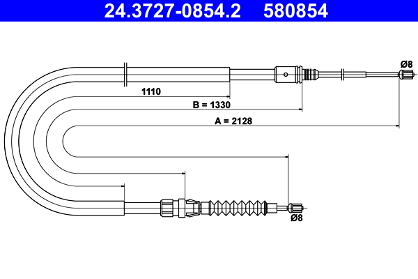 Cablu, frana de parcare 24.3727-0854.2 ATE - Maneta/ cablu Cablu, frana de parcare 24.3727-0854.2 ATE - Maneta/ cablu
