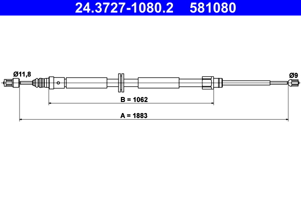 Cablu, frana de parcare 24.3727-1080.2 ATE - Maneta/ cablu Cablu, frana de parcare 24.3727-1080.2 ATE - Maneta/ cablu
