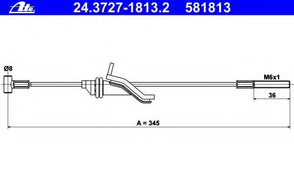 Cablu, frana de parcare 24.3727-1813.2 ATE - Maneta/ cablu