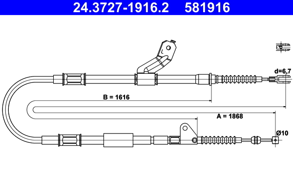Cablu, frana de parcare 24.3727-1916.2 ATE - Maneta/ cablu Cablu, frana de parcare 24.3727-1916.2 ATE - Maneta/ cablu