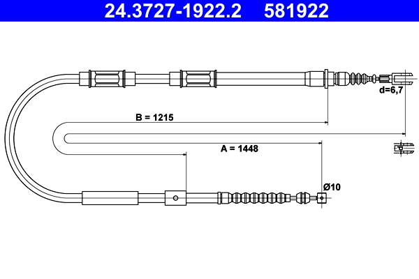 Cablu, frana de parcare 24.3727-1922.2 ATE - Maneta/ cablu Cablu, frana de parcare 24.3727-1922.2 ATE - Maneta/ cablu