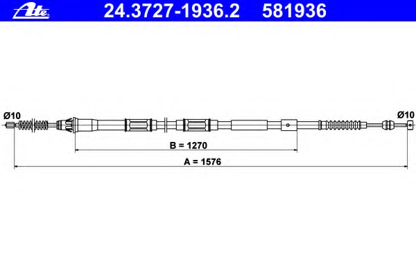 Cablu, frana de parcare 24.3727-1936.2 ATE - Maneta/ cablu