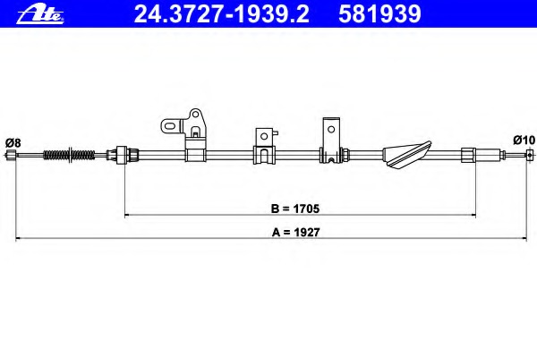 Cablu, frana de parcare 24.3727-1939.2 ATE - Maneta/ cablu