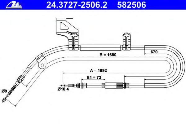 Cablu, frana de parcare 24.3727-2506.2 ATE - Maneta/ cablu