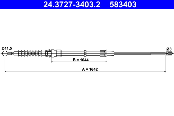 Cablu, frana de parcare 24.3727-3403.2 ATE - Maneta/ cablu Cablu, frana de parcare 24.3727-3403.2 ATE - Maneta/ cablu
