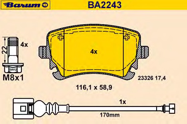 set placute frana,frana disc BA2243 BARUM - Frana disc set placute frana,frana disc BA2243 BARUM - Frana disc