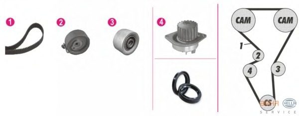 Set pompa apa + curea dintata 8MP 376 804-851 BEHR HELLA SERVICE - Pompa apa/ garnitura