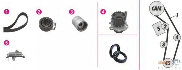 Set pompa apa + curea dintata 8MP 376 809-861 BEHR HELLA SERVICE - Kit distributie / curea distributie