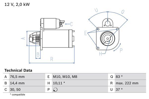 starter 0 986 023 530 BOSCH - Demaror / electromotor