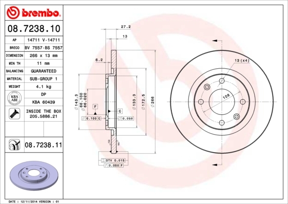 Disc frana 08.7238.10 BREMBO - Frana disc
