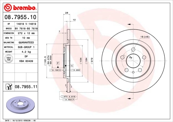 Disc frana 08.7955.11 BREMBO - Frana disc Disc frana 08.7955.11 BREMBO - Frana disc