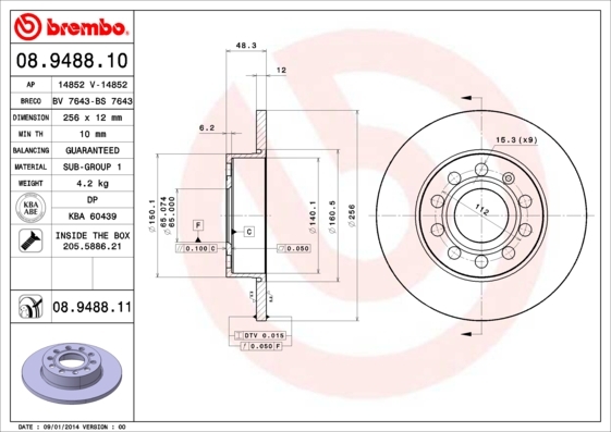 Disc frana 08.9488.11 BREMBO - Disc frana Disc frana 08.9488.11 BREMBO - Disc frana