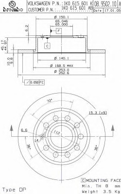 Disc frana 08.9502.11 BREMBO - Frana disc Disc frana 08.9502.11 BREMBO - Frana disc