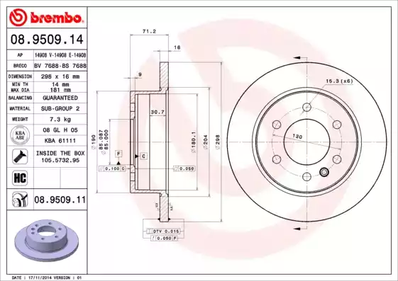 Disc frana 08.9509.14 BREMBO - Disc frana