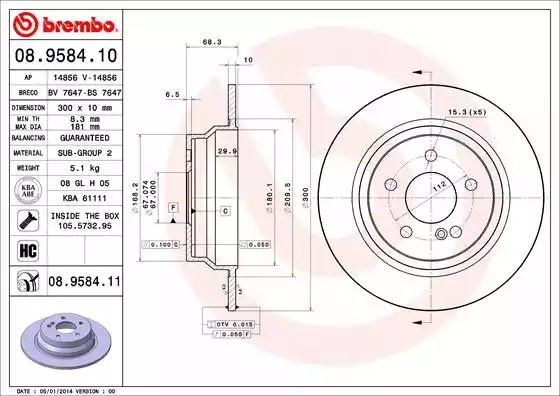 Disc frana 08.9584.11 BREMBO - Frana disc Disc frana 08.9584.11 BREMBO - Frana disc