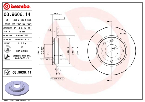 Disc frana 08.9606.14 BREMBO - Frana disc Disc frana 08.9606.14 BREMBO - Frana disc