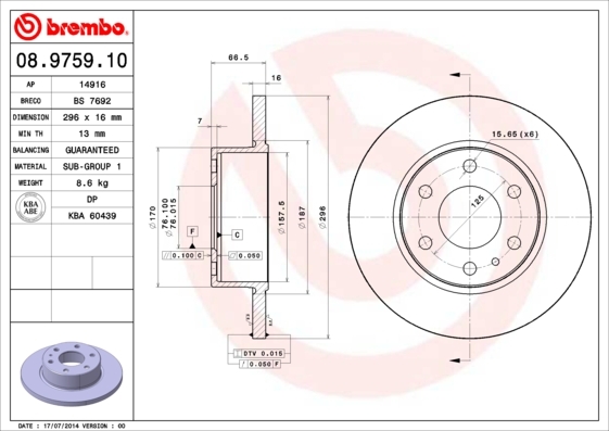 Disc frana 08.9759.10 BREMBO - Disc frana
