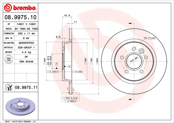 Disc frana 08.9975.11 BREMBO - Frana disc Disc frana 08.9975.11 BREMBO - Frana disc