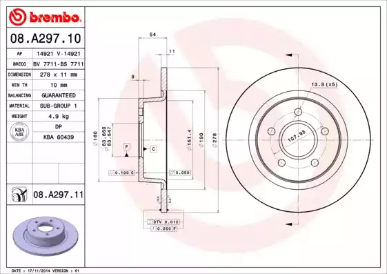Disc frana 08.A297.10 BREMBO - Frana disc Disc frana 08.A297.10 BREMBO - Frana disc