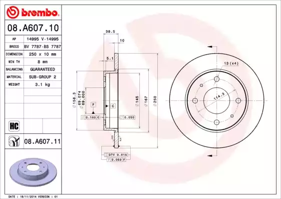 Disc frana 08.A607.10 BREMBO - Disc frana