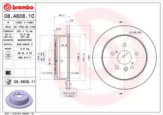 Disc frana 08.A608.10 BREMBO - Disc frana