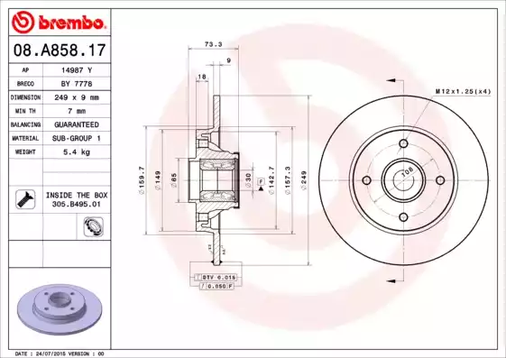 Disc frana 08.A858.17 BREMBO - Frana disc Disc frana 08.A858.17 BREMBO - Frana disc