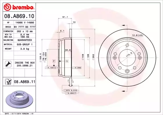 Disc frana 08.A869.10 BREMBO - Frana disc Disc frana 08.A869.10 BREMBO - Frana disc