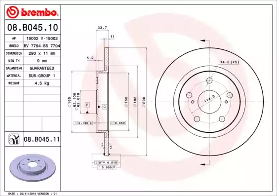 Disc frana 08.B045.10 BREMBO - Disc frana Disc frana 08.B045.10 BREMBO - Disc frana