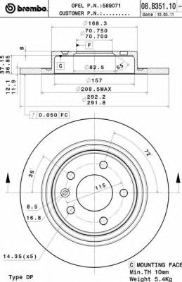Disc frana 08.B351.10 BREMBO - Disc frana Disc frana 08.B351.10 BREMBO - Disc frana