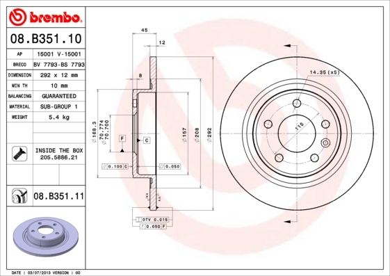 Disc frana 08.B351.11 BREMBO - Disc frana Disc frana 08.B351.11 BREMBO - Disc frana