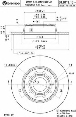 Disc frana 08.B413.10 BREMBO - Frana disc Disc frana 08.B413.10 BREMBO - Frana disc