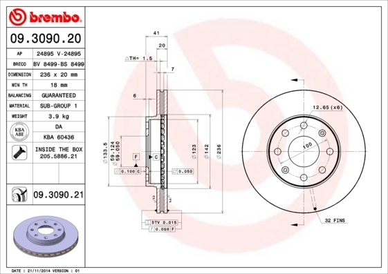Disc frana 09.3090.20 BREMBO - Frana disc