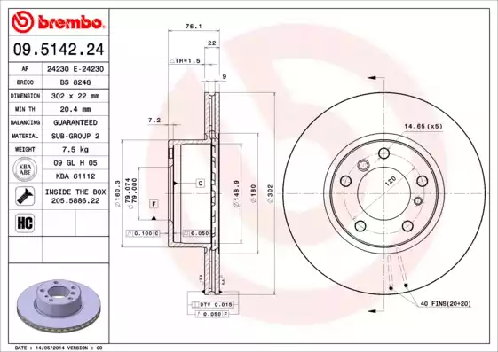 Disc frana 09.5142.24 BREMBO - Frana disc