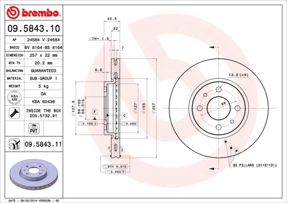 Disc frana 09.5843.11 BREMBO - Disc frana
