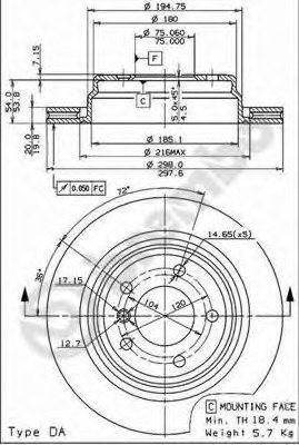 Disc frana 09.6841.14 BREMBO - Frana disc