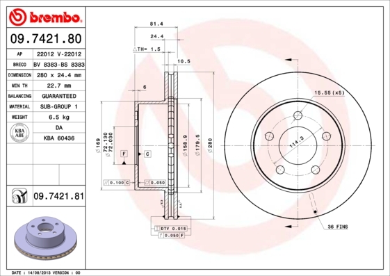 Disc frana 09.7421.81 BREMBO - Frana disc