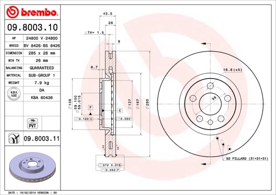 Disc frana 09.8003.11 BREMBO - Frana disc Disc frana 09.8003.11 BREMBO - Frana disc